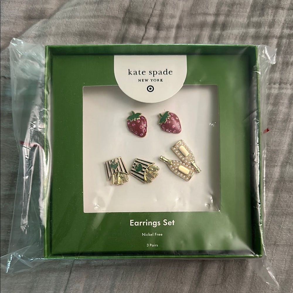 Kate Spade Strawberry and Champagne Earrings Trio